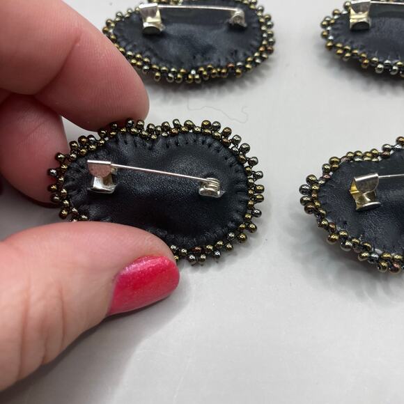 Cabochon Beaded Brooch Pins Lot of 4 Pink Gold Tone Embellished Bohemian - Picture 3 of 5